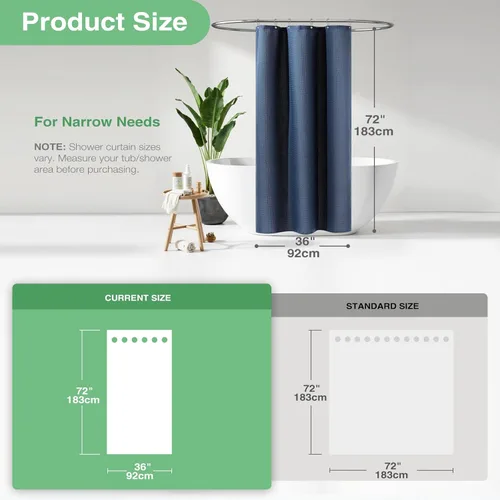 Miniatura 3 de Dynamene Cortina de ducha de tela de 36 x 72 pulgadas, cortinas de ducha de tela pesada para baño, juego de cortina de baño de lujo neutra Azul