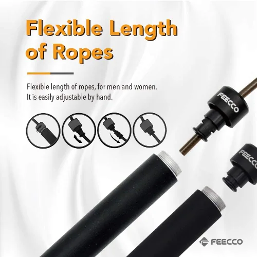 Miniatura 4 de FEECCO - Cuerda de saltar con peso de 1/2 libra para boxeo, cardio, entrenamiento de crossfit, rango de 8 a 11 pies, cuerda de acero de longitud
