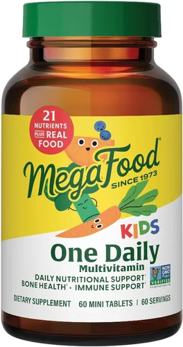 MegaFood Kids One Daily Multivitamínico - Práctico mini multivitamínico para niños, con zinc, vitaminas C, B y D, vegetariano, sin gluten, sin OMG,