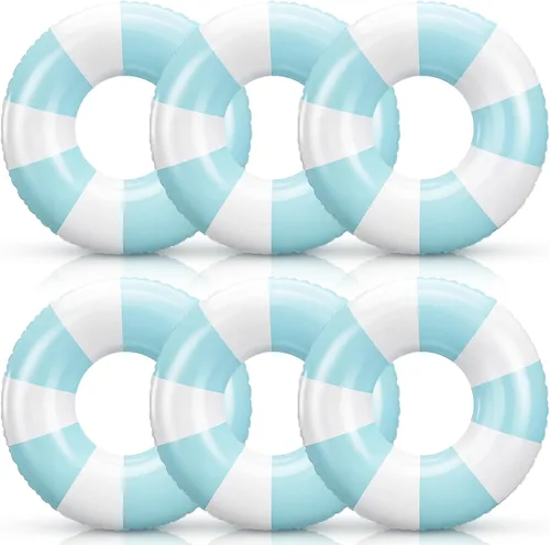 Miniatura 23 de Foilswirl Flotadores inflables jumbo de 47.24 pulgadas para piscina, anillos de piscina a rayas azules y blancas, tubo inflable para mujeres