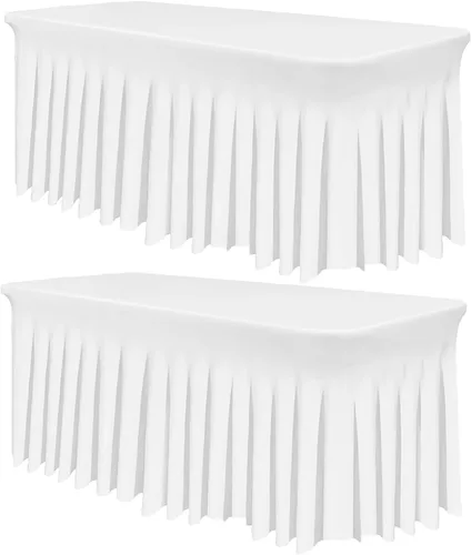 Miniatura 9 de TC27 - Mantel rectangular ajustable de elastano de 4 pies con falda plisada, sin arrugas, mantel rectangular para fiestas, bodas, banquetes