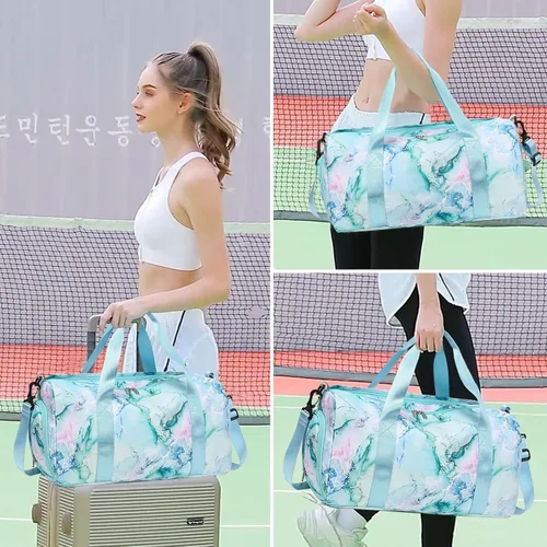 Miniatura 2 de Bolsa de deporte para gimnasio, bolsa de lona con bolsillo húmedo, bolsa de fin de semana con bolsa impermeable para zapatos y agujero de aire