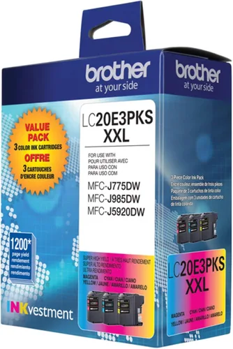 Miniatura 3 de Cartucho de tinta Brother genuino de alto rendimiento en color, paquete de 3 LC20E, paquete de repuesto de tinta de color de tres piezas, incluye 1