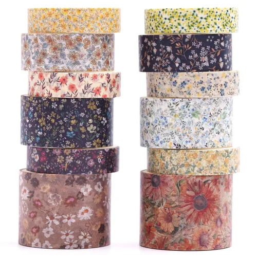 Miniatura 10 de 12 rollos de cinta washi con flores, juego de cinta adhesiva artística floral, cinta decorativa de jardín en flor para manualidades, niños, álbumes