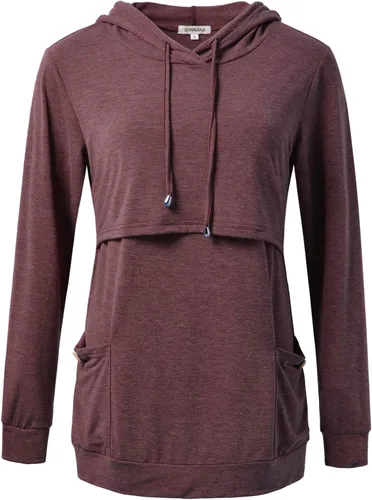 Miniatura 2 de GINKANA Sudadera con capucha para mujer, manga larga, con botones, decoración con bolsillos, camisas, túnica