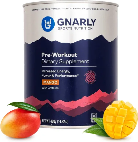 Gnarly Nutrition Polvo natural para pre-entrenamiento, mango - Certificado NSF Contents, resistencia y recuperación - Vegano pre-entrenamiento,