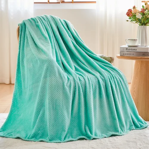Miniatura 3 de NEWCOSPLAY Manta de Tiro Súper Suave Aqua Franela Sedosa Premium Fleece con Patrón de Hojas Ligera Manta de Cama para Uso en Todas las Estaciones