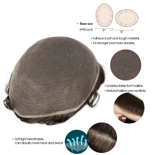 Miniatura 5 de Amiable Toupee para hombres, cabello humano, encaje francés, sistemas de reemplazo de cabello para hombre, suave blanqueado, frontal, aspecto #1