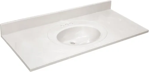 Miniatura 26 de Design House Tapa de tocador con lavabo, protector contra salpicaduras de 4 pulgadas, mármol cultivado, resistente a las manchas, agujeros Blanco