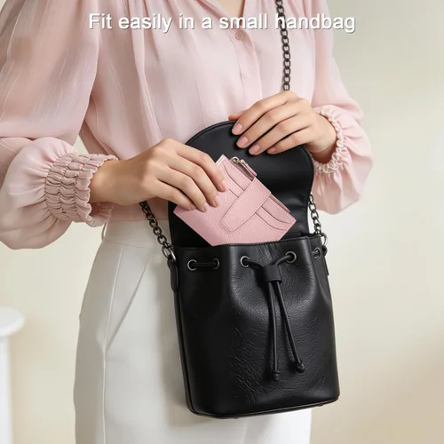 Miniatura 8 de oscaurt Cartera pequeña para mujer, con bloqueo RFID, plegable, compacta, para tarjetas de crédito, carteras de cuero para mujeres con bolsillo