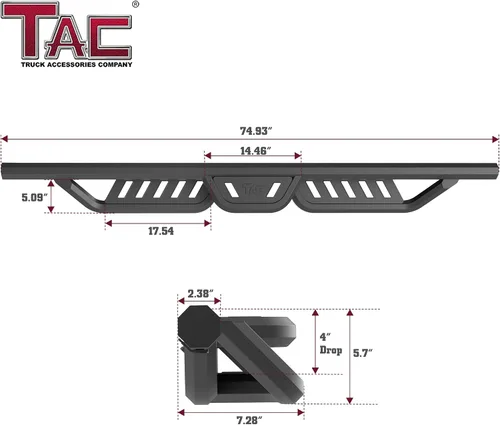 Miniatura 4 de TAC - Estribos Gen5HD con caída de 4 pulgadas, compatibles con Toyota Tacoma 2024-2026 de doble cabina (modelo híbrido incluido), escalones