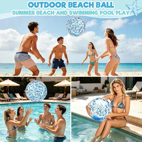 Miniatura 6 de Paquete de 12 bolas de playa inflables con purpurina a granel, pelota de playa de 16 pulgadas, juguetes para juegos de adultos y niños, decoración