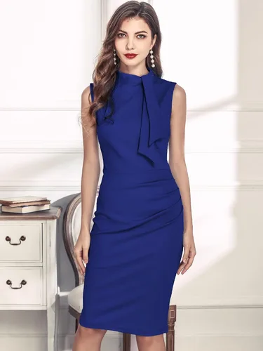 Miniatura 4 de Miusol - Vestido tubo de cóctel estilo retro de los años 1950, diseño con vuelos y medio cuello para mujer