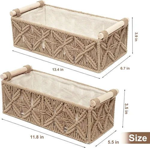 Miniatura 7 de Cesta de almacenamiento de macramé, canasta decorativa bohemia para organizar, cesta decorativa tejida para encimera, cesta de papel higiénico