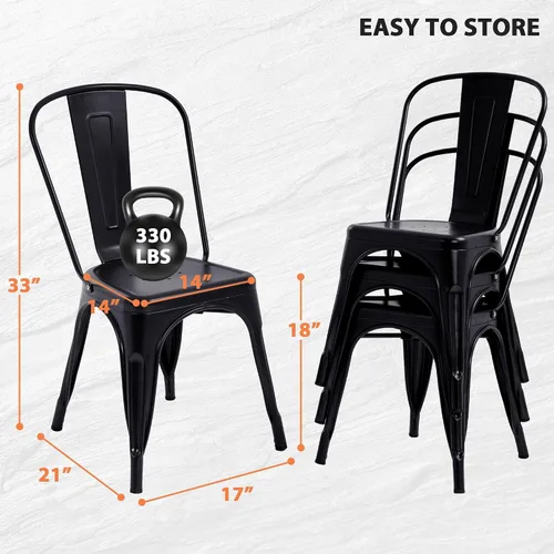Miniatura 2 de Sillas de comedor, sillas de comedor de metal, juego de 4 para cocina, comedor, bistró, patio, sillas de comedor apilables con respaldo, sillas