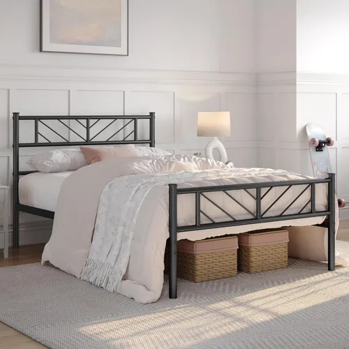 Miniatura 3 de Yaheetech Estructura de Cama Plataforma de Tamaño Individual con Cabecera de Diseño de Flecha, Base de Colchón de Metal de 13 Pulgadas