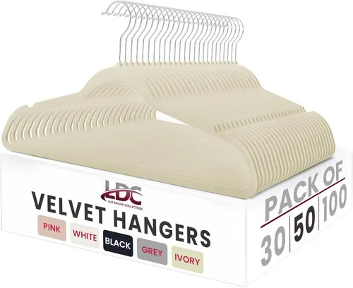 Miniatura 19 de LDC - Perchas de terciopelo blanco, paquete de 30 – Percha de fieltro antideslizante de alta calidad para armario, perchas de fieltro resistentes