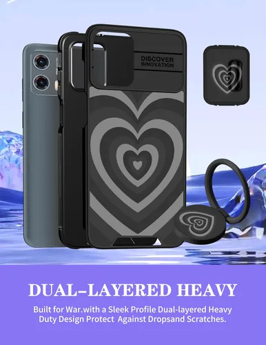 Miniatura 5 de para Moto G 5G 2023 funda - Cubierta de teléfono linda con corazón para mujeres y niñas, diseño único negro con cubierta deslizante para la cámara