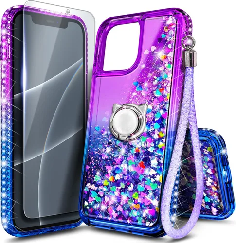 Miniatura 32 de NGB Diseñada para Funda de Teléfono iPhone 11, Morado/Azul Funda Bonita con Purpurina Líquida Brillante para Mujeres Niñas Niños con Protector