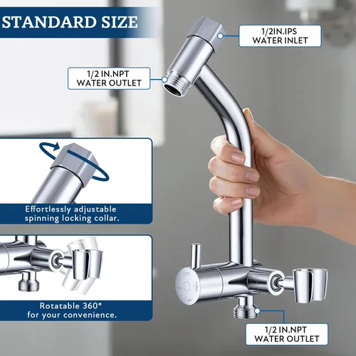 Miniatura 5 de G-Promise Kit de Repuesto de Grifo de Bañera y Ducha Todo Metálico con Soporte Bajo Portátil, Válvula Desviadora de 3 Vías con Modo de Pausa