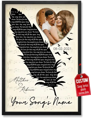 Miniatura 33 de H-DEWALL Póster personalizado de letras de canciones, regalo de boda único para parejas, personaliza con tus propias fotos, nombres y fecha, sin