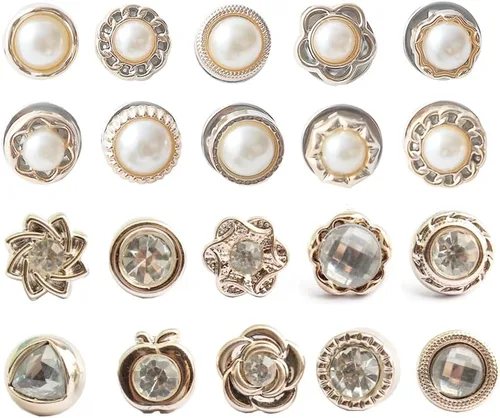 20 piezas de alfileres de broche para camisa de mujer, botones de perlas sin costura, alfileres de botones de seguridad con diamantes de imitación,