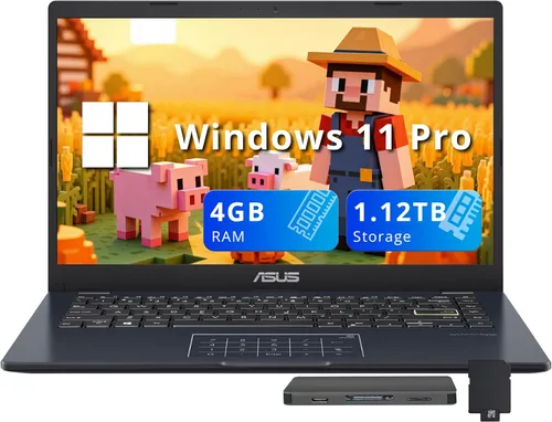 ASUS Vivobook Go - Laptop FHD de 14 pulgadas, Intel Celeron N4500, 4 GB de RAM, almacenamiento de 1.12 TB (128 GB eMMC + 1 TB de estación de