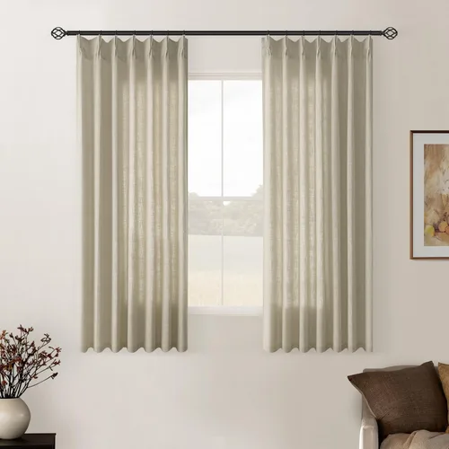 Miniatura 211 de Cortinas de lino natural con pliegues fruncidos de 120 pulgadas de largo para sala de estar, cortinas plisadas con ganchos y lengüeta trasera