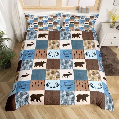 Miniatura 3 de Erosebridal Funda de edredón rústica de ciervo, tamaño individual, funda de edredón de retazos de oso para niños, adolescentes y adultos, juego