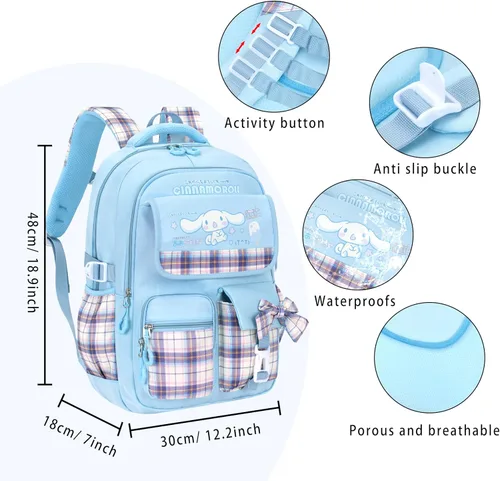 Miniatura 2 de Roffatide Mochila escolar Kawaii de anime para niñas y niños con 21 accesorios de dibujos animados para estudiantes estéticos para el nuevo