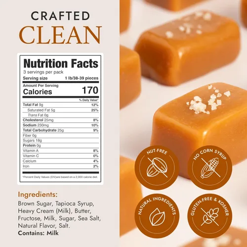 Miniatura 2 de Béquet Caramelo – Caramelo de sal marina celta – Caramelo gourmet – Caramelo de caramelo salado envuelto individualmente – Hecho en Montana – Kosher
