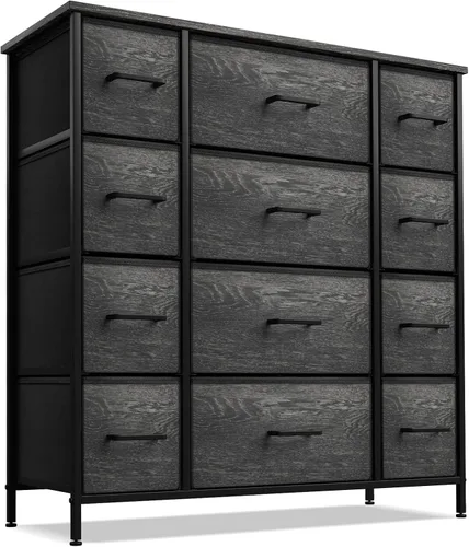 Miniatura 12 de Sorbus Cómoda con 6 cajones de tela, mueble de dormitorio, mueble de almacenamiento, torre para dormitorio, pasillo, armario, organización de Negro