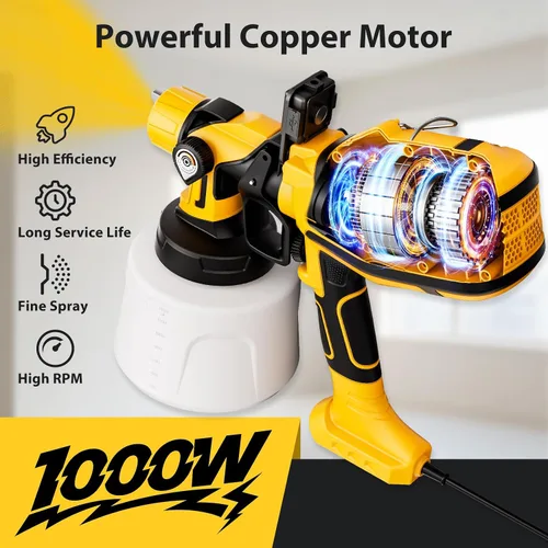 Miniatura 2 de Pulverizador de Pintura para Pintura de Casa, Pulverizador de Pintura con Potente Motor de Cobre de 1000W, Contenedor de 1400ml (47oz), 6 Boquillas