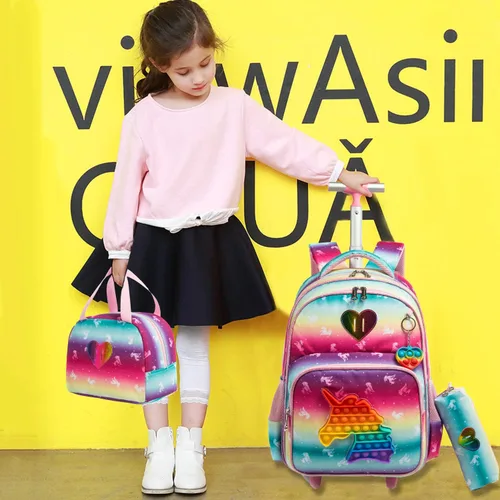 Miniatura 6 de Egchescebo Mochila con ruedas para niñas con ruedas para niños y niñas, mochila con ruedas