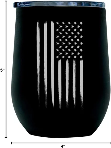 Miniatura 6 de Military Gift Shop Vaso de vino aislado al vacío con la bandera estadounidense para exteriores, con tapa, vidrio de acero inoxidable de 12 onzas