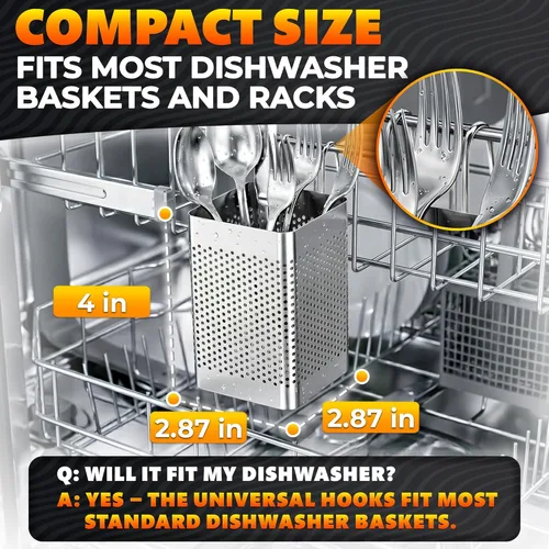 Miniatura 9 de Cesta para palillos para lavavajillas, 2.87 x 2.87 x 4 pulgadas, soporte para utensilios de acero inoxidable, resistente al óxido para cesta