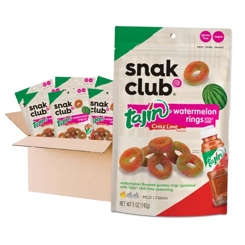 Miniatura 26 de Snak Club Tajin Anillos de Manzana Gomitas de Caramelo, Gomitas de Fruta con Sabor a Chile y Lima, Snacks Leves, Sin Gluten y Veganos, 5 oz Bolsas