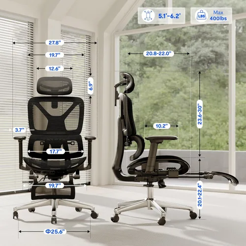 Miniatura 3 de FLEXISPOT ErgoX - Silla de oficina ergonómica premium con reposapiés, reposabrazos 3D ajustables, soporte lumbar dinámico, función de reclinación e