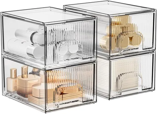 Miniatura 6 de ZHIAI Paquete de 4 cajones de almacenamiento apilables transparentes, cajón acrílico, organizador de cosméticos, organizador de plástico para 36 ES