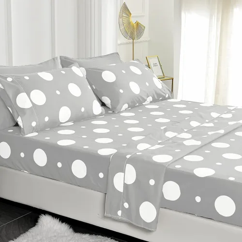 Miniatura 20 de American Home Collection - Juego de sábanas y fundas de almohada estampadas de 6 piezas, con 14 pulgadas de caída; sábanas de microfibra con doble
