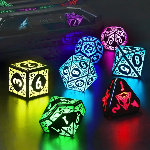 Miniatura 12 de Juego de dados LED DND, Juego de dados con luz recargable genial para mazmorras y dragones, dados poliédricos ZHOORQI D y D con caja de carga