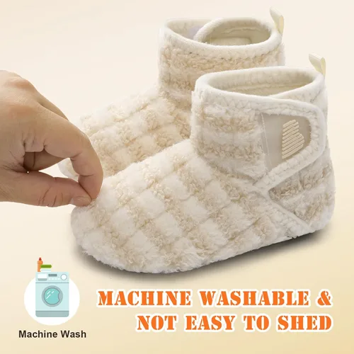 Miniatura 7 de BARERUN Pantuflas para niños y niñas, zapatos de casa para bebés, botines de invierno mullidos de felpa acogedora para niños, pantuflas cálidas