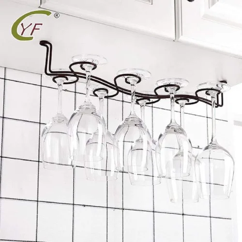 Miniatura 7 de Soporte para copas de vino para debajo del gabinete, bronce aceitado para 6 tazas, estilo vintage, acero inoxidable, montado en la pared, colgador
