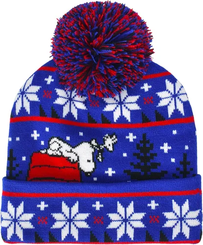 Miniatura 2 de Snoopy Red House - Gorro de punto de invierno con puño y pompón, color azul, talla única, Azul