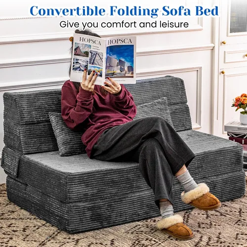 Miniatura 8 de Cvortll Sofá cama plegable, silla convertible con almohada, sofá plegable de espuma viscoelástica de alta densidad, sofá futón plegable para sala