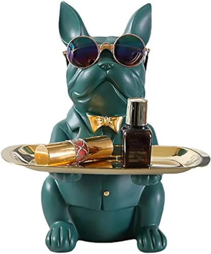 Miniatura 14 de suruim Regalos de Bulldog Francés Portallaves Bandeja para Dulces Decoración del Hogar Estatua de Mayordomo de Resina Cuenco para Llaves Mesa