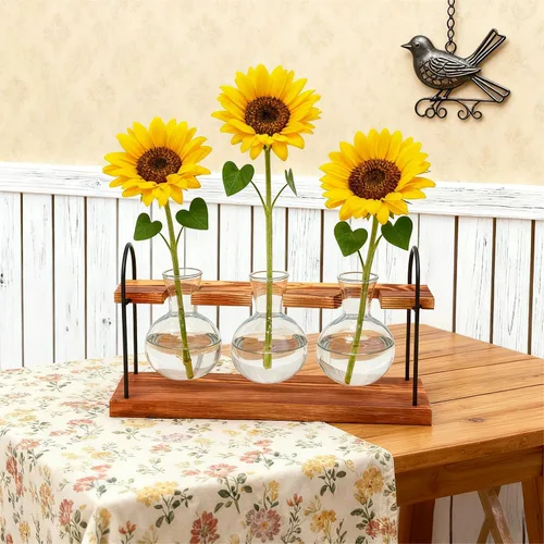 Miniatura 8 de Terrario para plantas con soporte de madera, el mejor regalo para los amantes de las plantas, estación de propagación con bombillas de vidrio retro
