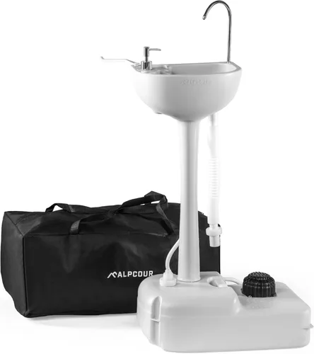 Alpcour Fregadero portátil para acampar – Estación de higiene de viaje para interiores y exteriores con lavabo, grifo para correr, dispensador de