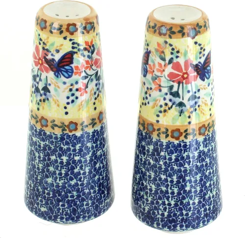 Miniatura 13 de Blue Rose Polish Pottery - Salero y pimentero pequeños con puntos azules - 15 cm de alto - Juego de condimentos de cerámica pintado a mano