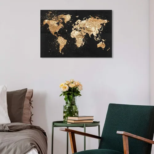 Miniatura 5 de The Oliver Gal Artist Co. Mapas y banderas - Lienzo decorativo para pared, diseño de Mapamundi on the Rocks Night, 24 x 16 pulgadas, negro, dorado